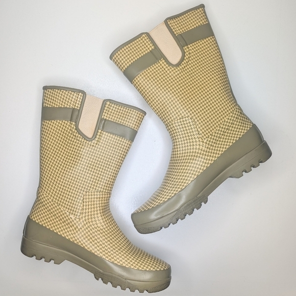Sperry Top-Sider yellow cream rain boots houndstooth women's size 8 - Picture 3 of 9